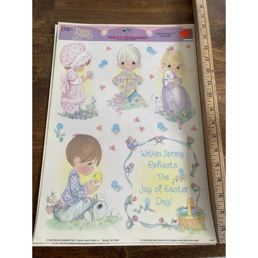 Vintage Precious Moments Vinyl Window Clings Easter & Friends Lot Of 2 New Old